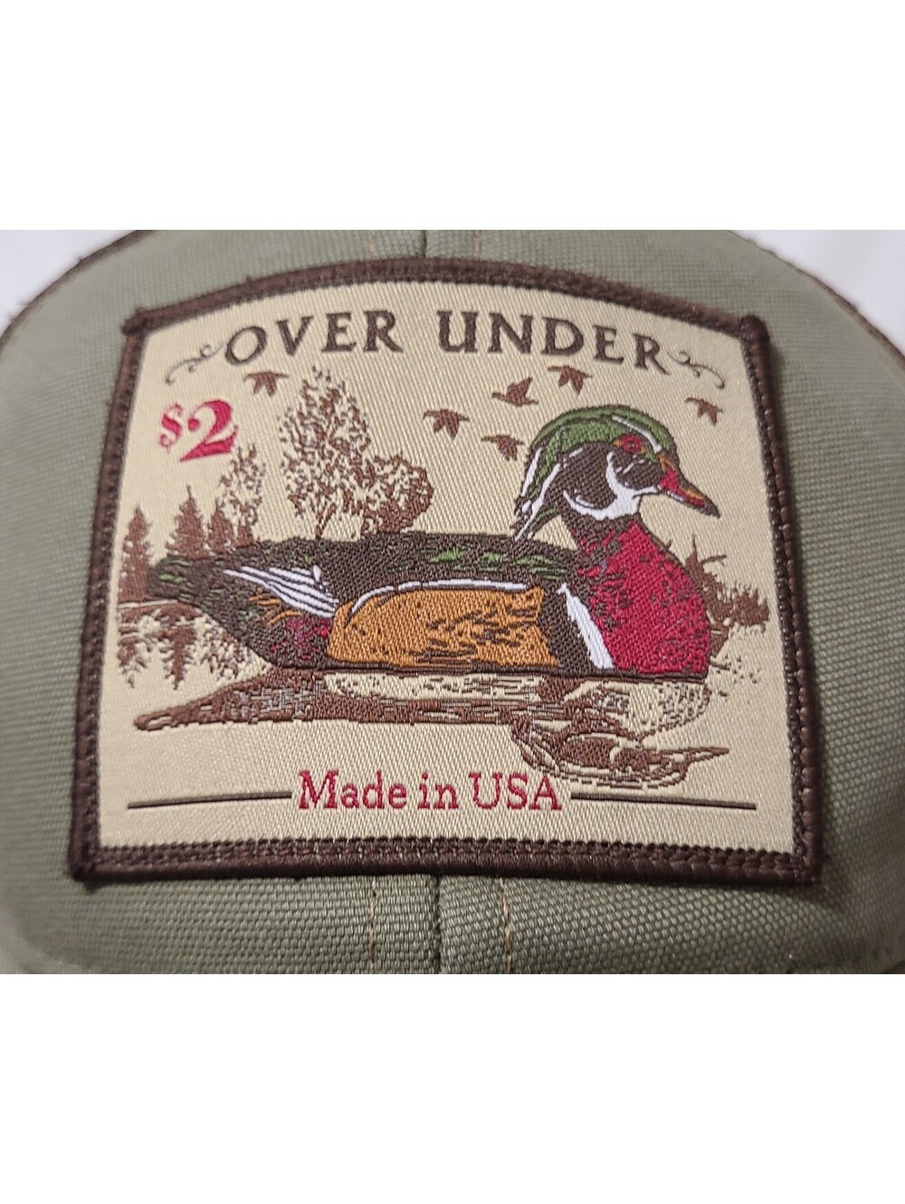 Over Under Wood Duck Stamp Foam Trucker Hat Mens Sz OS Green Brown Duckblind EUC
